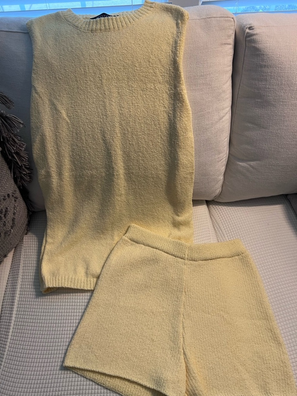 Sleeveless Knit Tank and Shorts Set in Pale Yellow